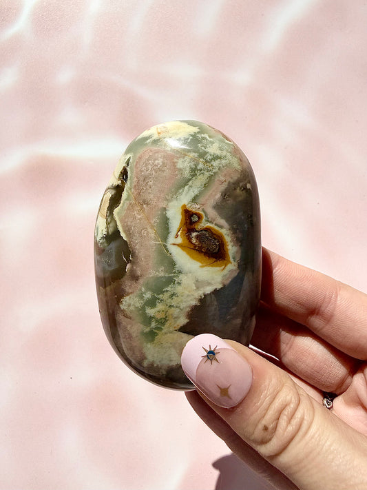 Green Flower Agate Large Palmstone