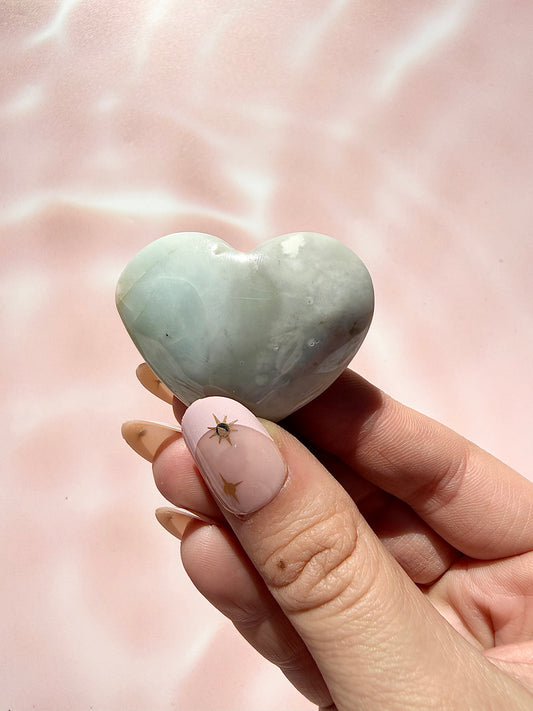 Green Flower Agate Heart