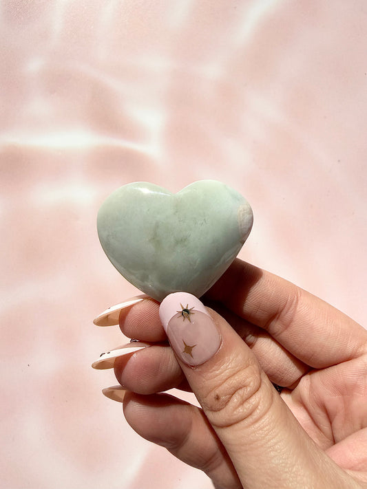 Green Flower Agate Heart