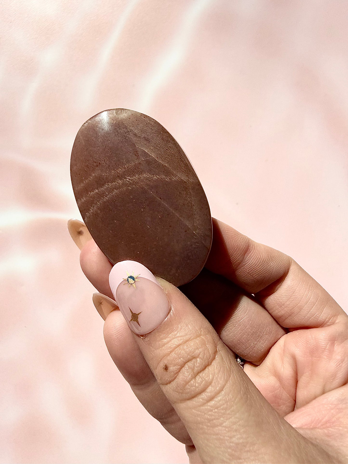 ✧ Sparkly Peach Moonstone Palmstone ✧
