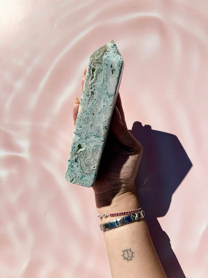 Moss Agate Large Tower