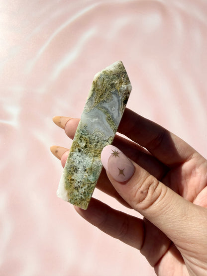 Moss Agate Druzy Tower