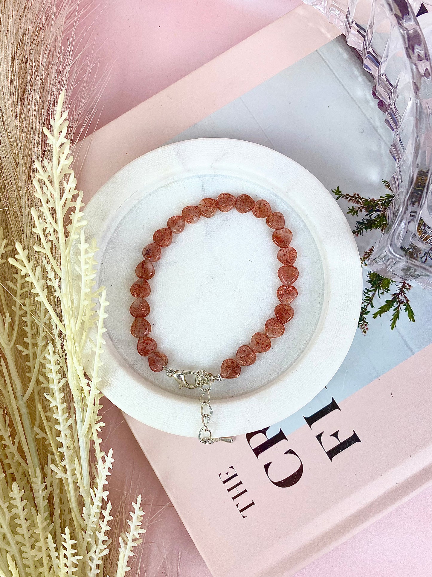 Flashy Sunstone Heart Chain Bracelet