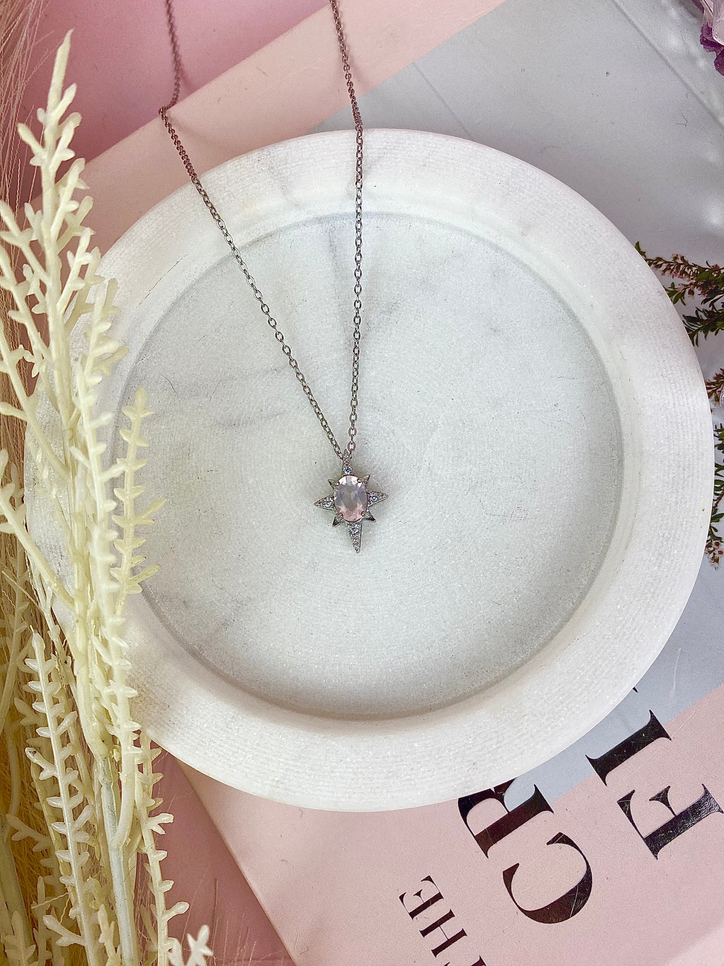 s925 Rose Quartz Silver Star Necklace