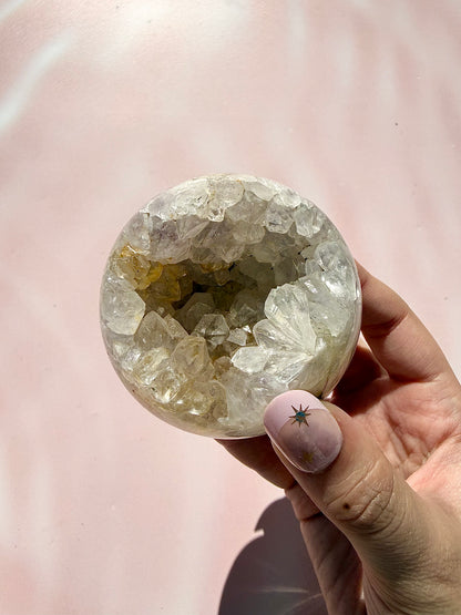 Pink Amethyst Druzy Sphere with Pyrite *comes with stand*
