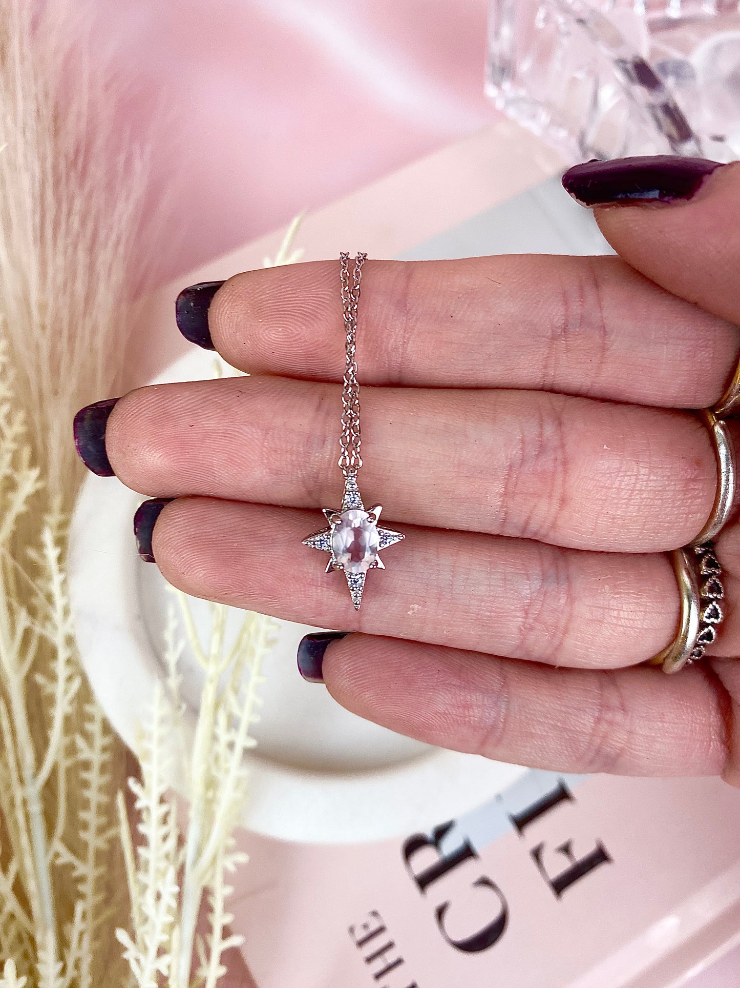 s925 Rose Quartz Silver Star Necklace