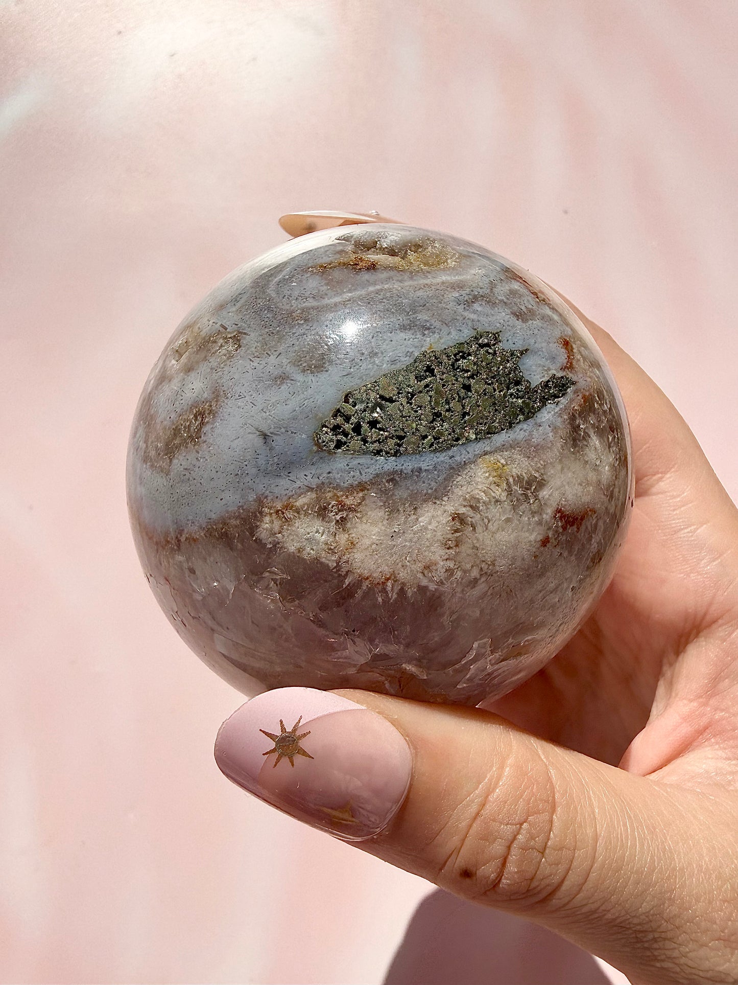 Pink Amethyst Druzy Sphere with Pyrite *comes with stand*