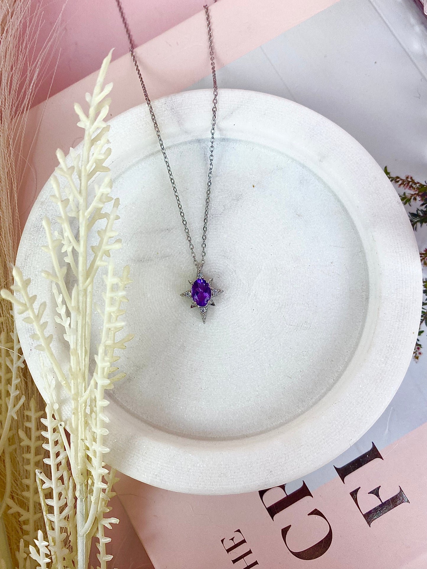 s925 Amethyst Star Silver Necklace