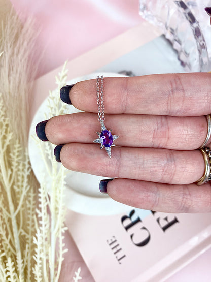 s925 Amethyst Star Silver Necklace