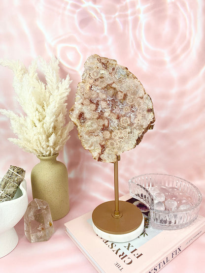 ✿ Large Druzy Pink Amethyst Slab on Bronze Stand ✿