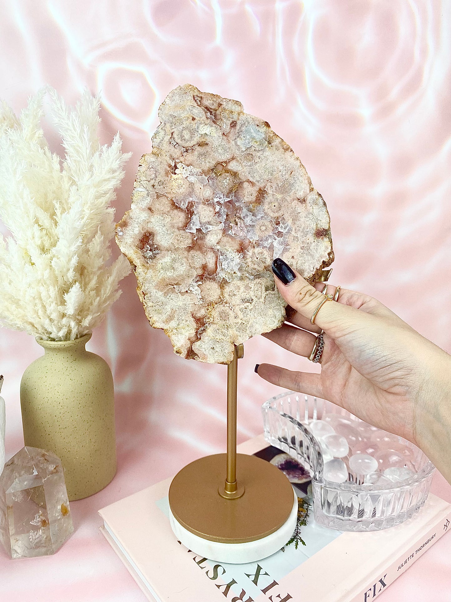 ✿ Large Druzy Pink Amethyst Slab on Bronze Stand ✿