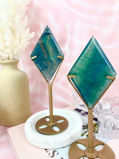 ✧ Blue Fluorite Diamonds on Bronze Stand ✧