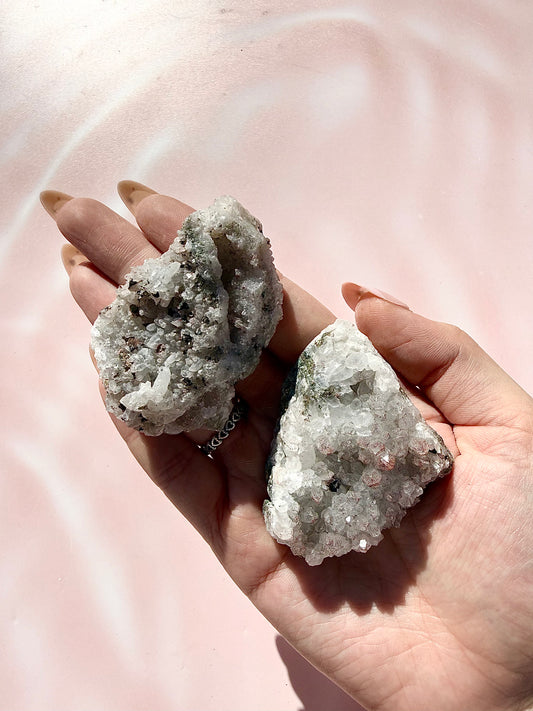 Red Phantom Quartz Clusters with Pyrite