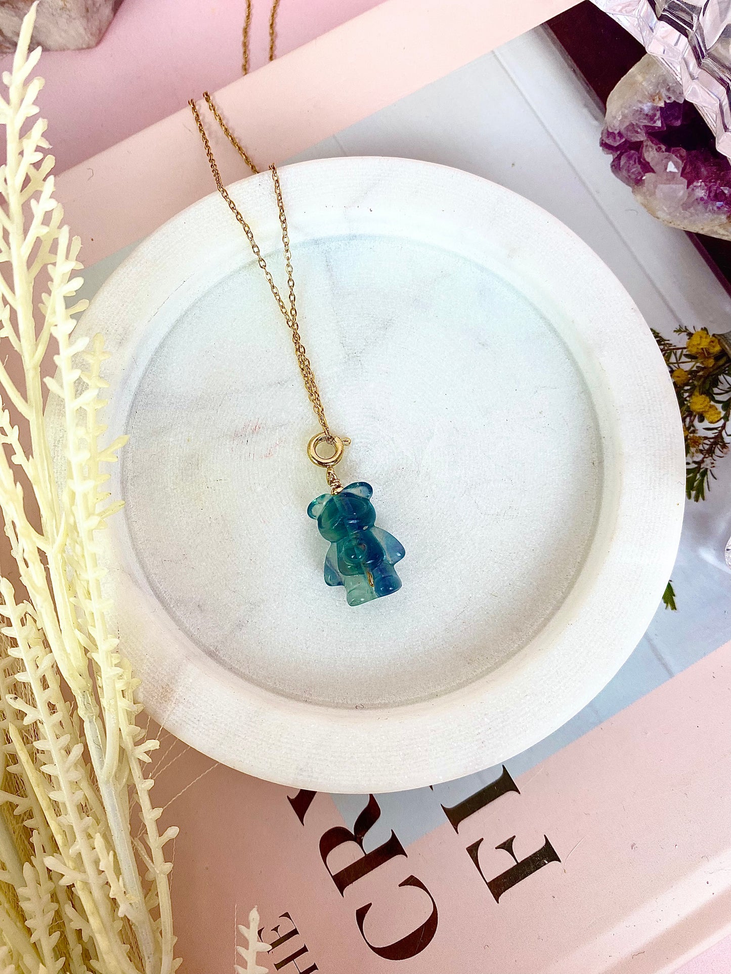 s925 Blue Fluorite Bear Gold Plated Necklace