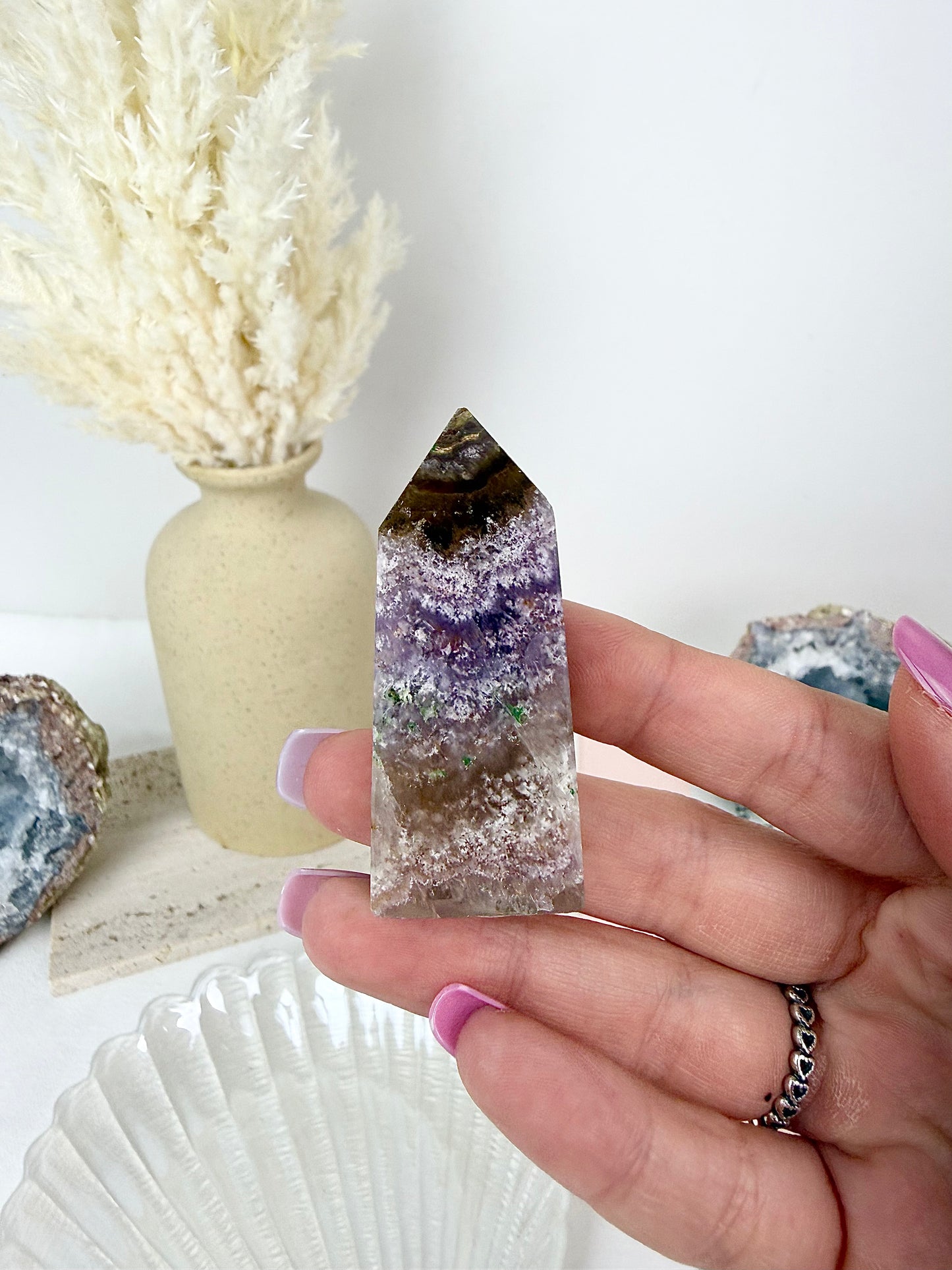 Lodolite Quartz with Amethyst Tower