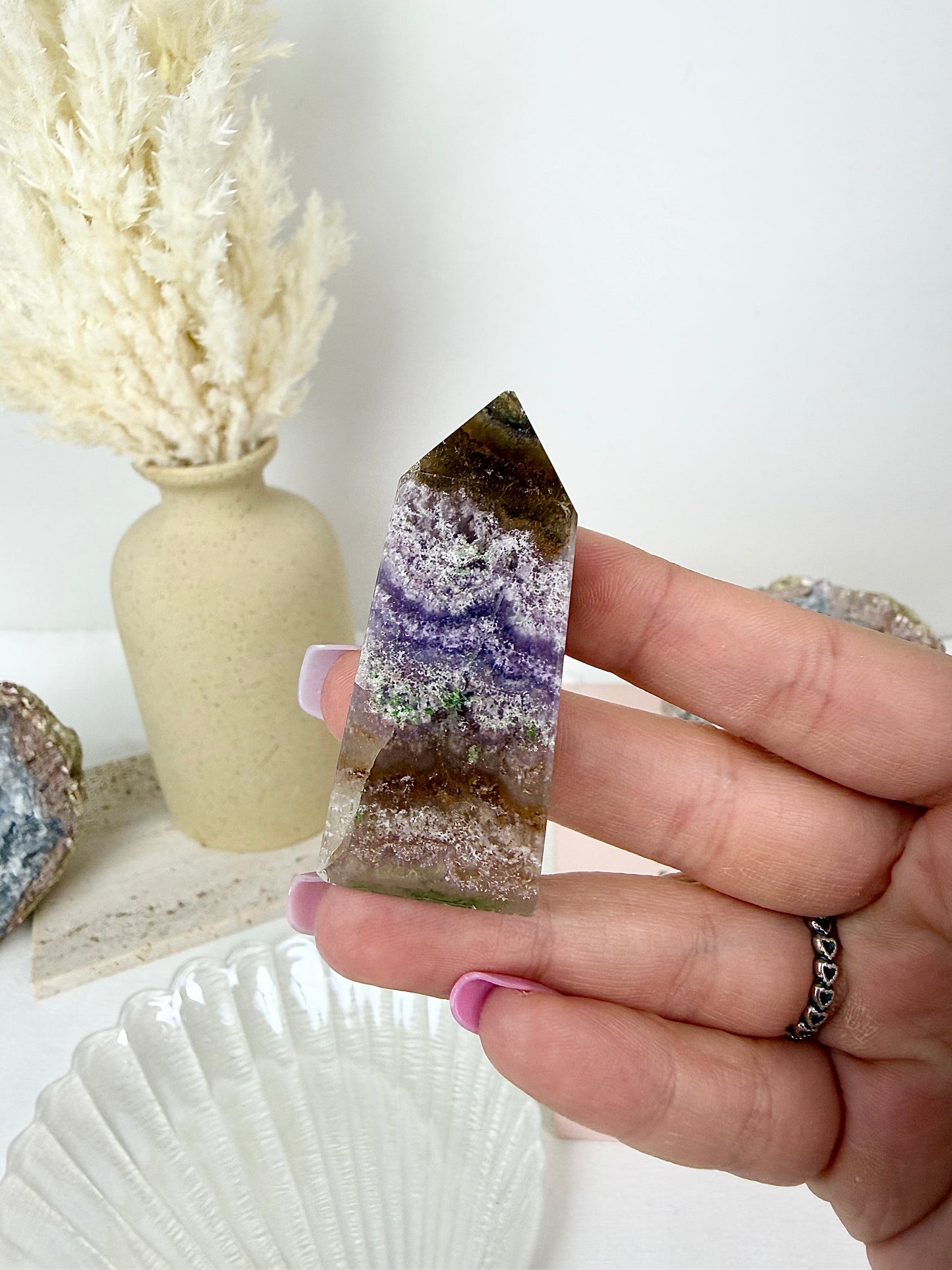 Lodolite Quartz with Amethyst Tower