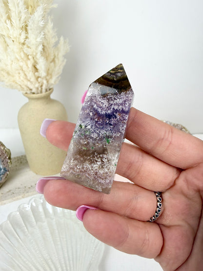 Lodolite Quartz with Amethyst Tower