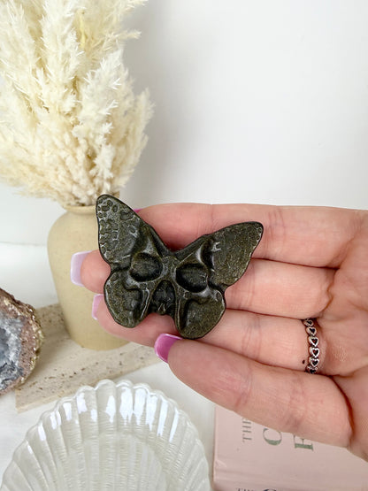 Golden & Silver Sheen Obsidian Skull Butterflies