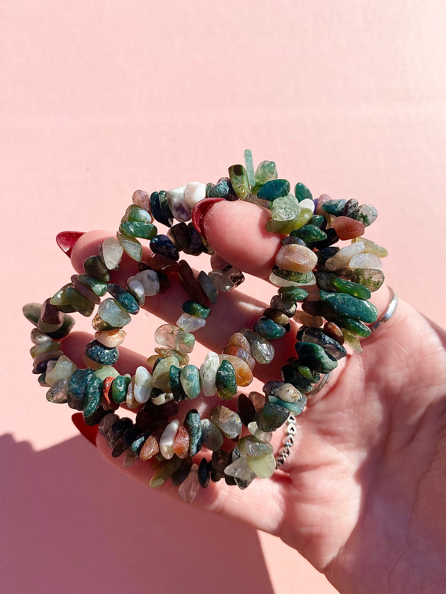 Moss Agate Chip Bracelets