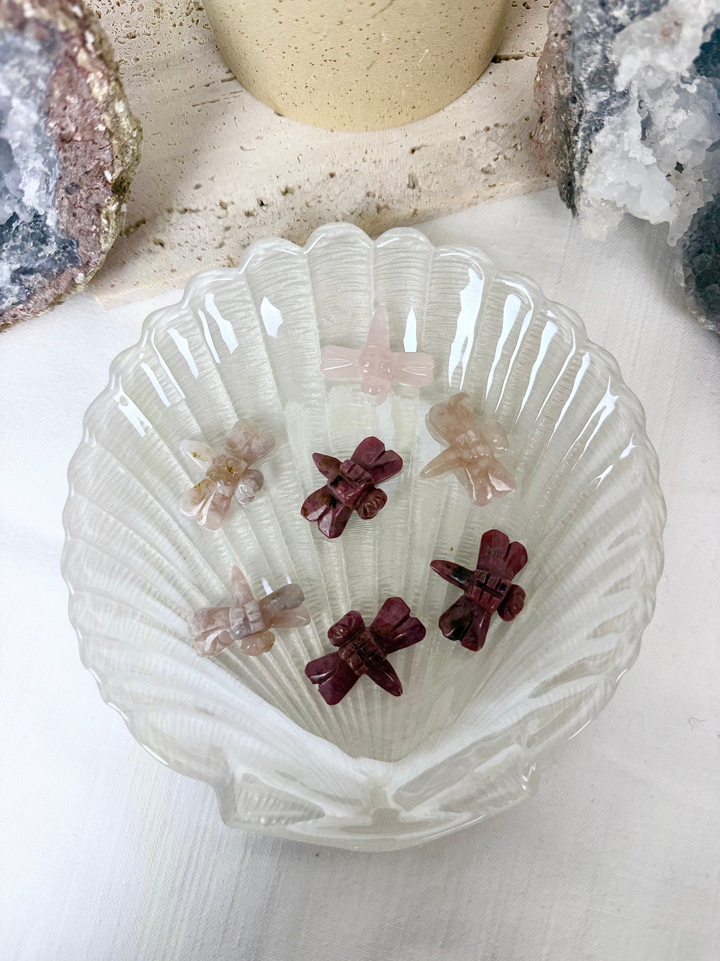 Flower Agate, Rhodonite & Rose Quartz Dragonflies