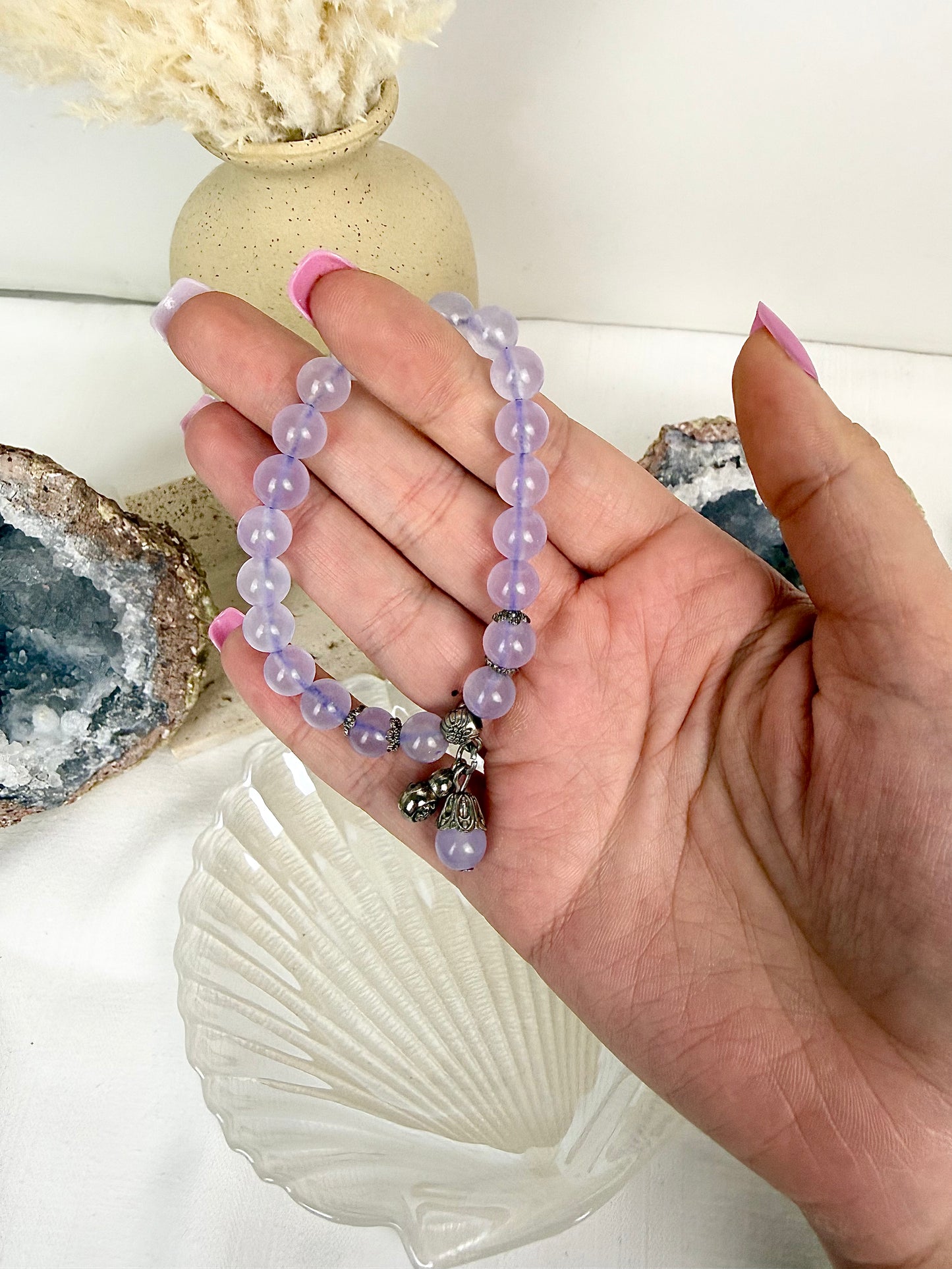 Lavender Fluorite Charm Beaded Bracelet