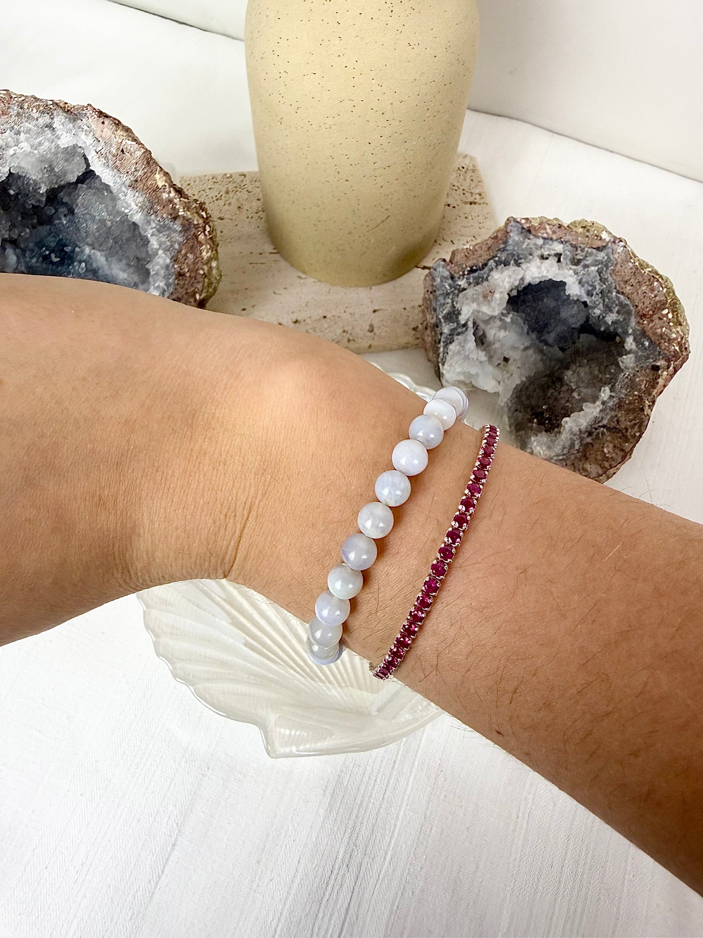 Blue Lace Agate Beaded Bracelet