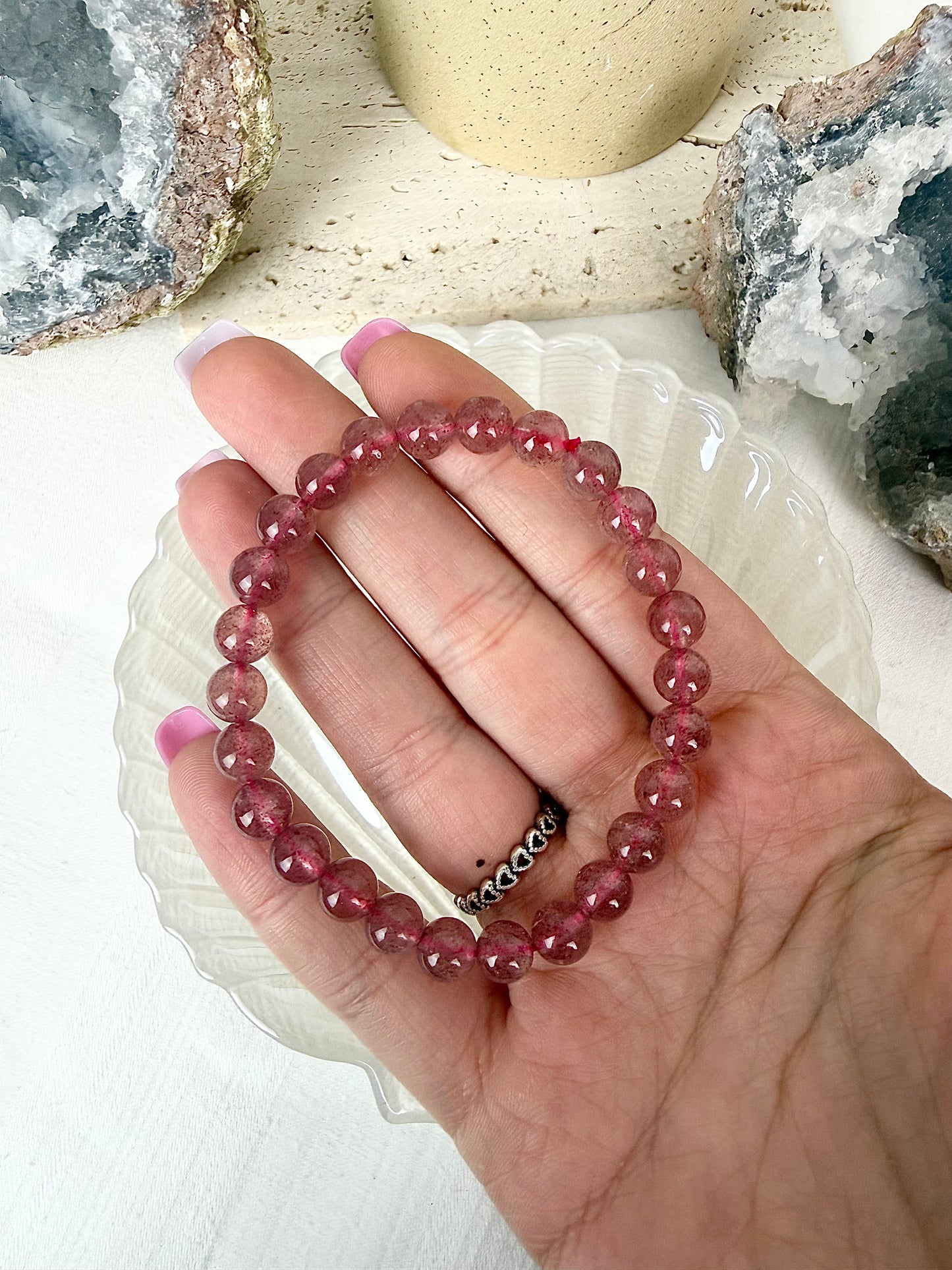 Strawberry Quartz Beaded Bracelet