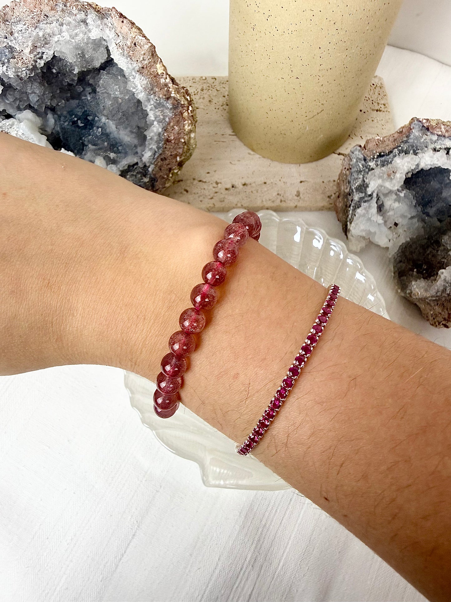 Strawberry Quartz Beaded Bracelet