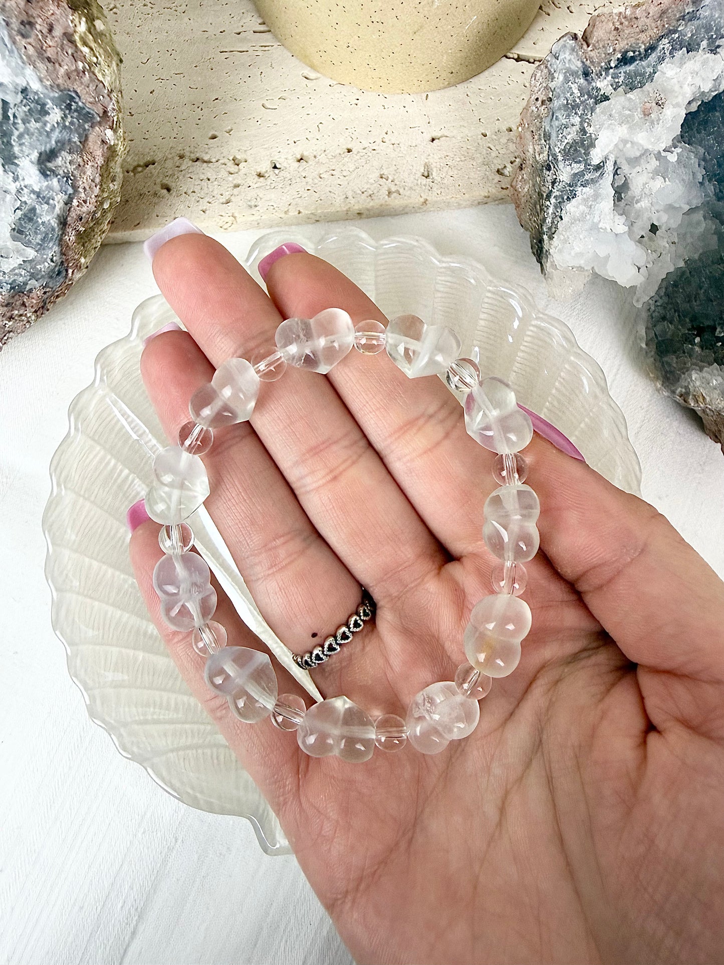Lavender Fluorite Heart Carving Bracelet