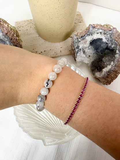 Black Tourmaline in Quartz Beaded Bracelet