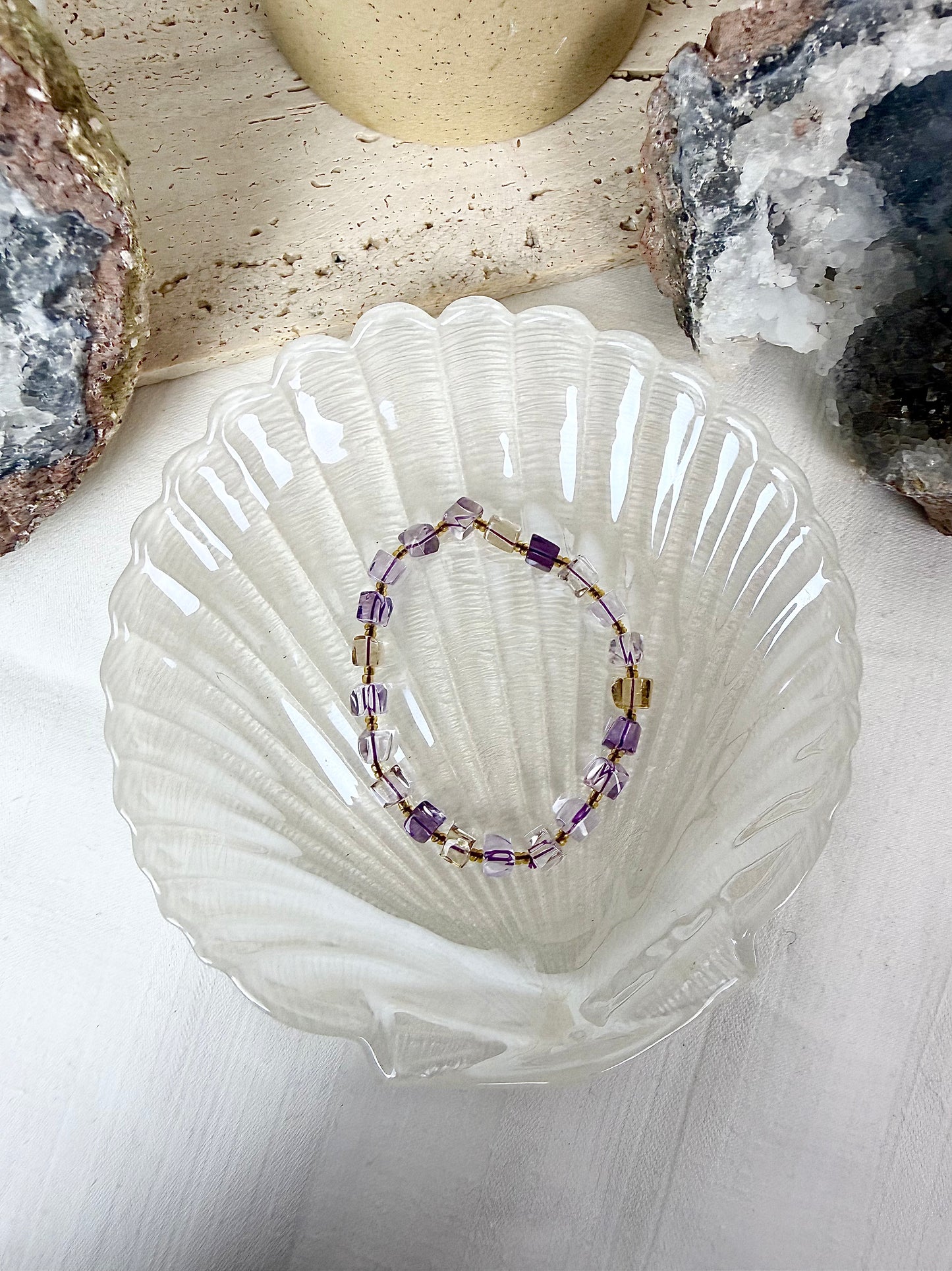 Ametrine Cube Beaded Bracelet