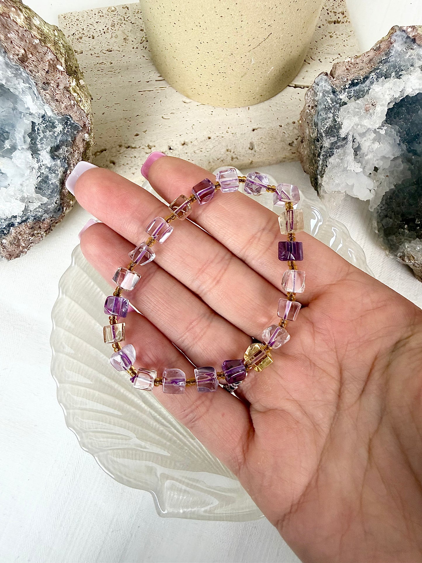Ametrine Cube Beaded Bracelet