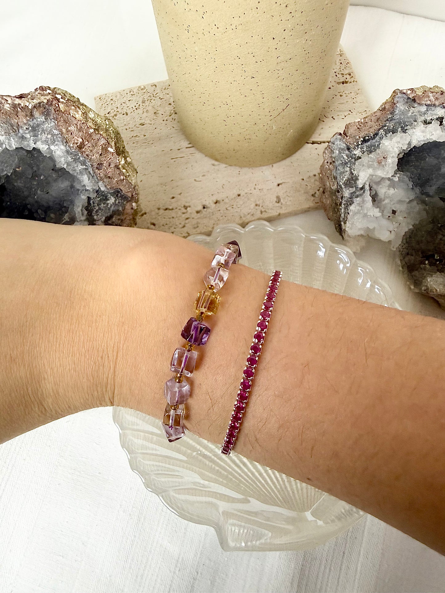 Ametrine Cube Beaded Bracelet