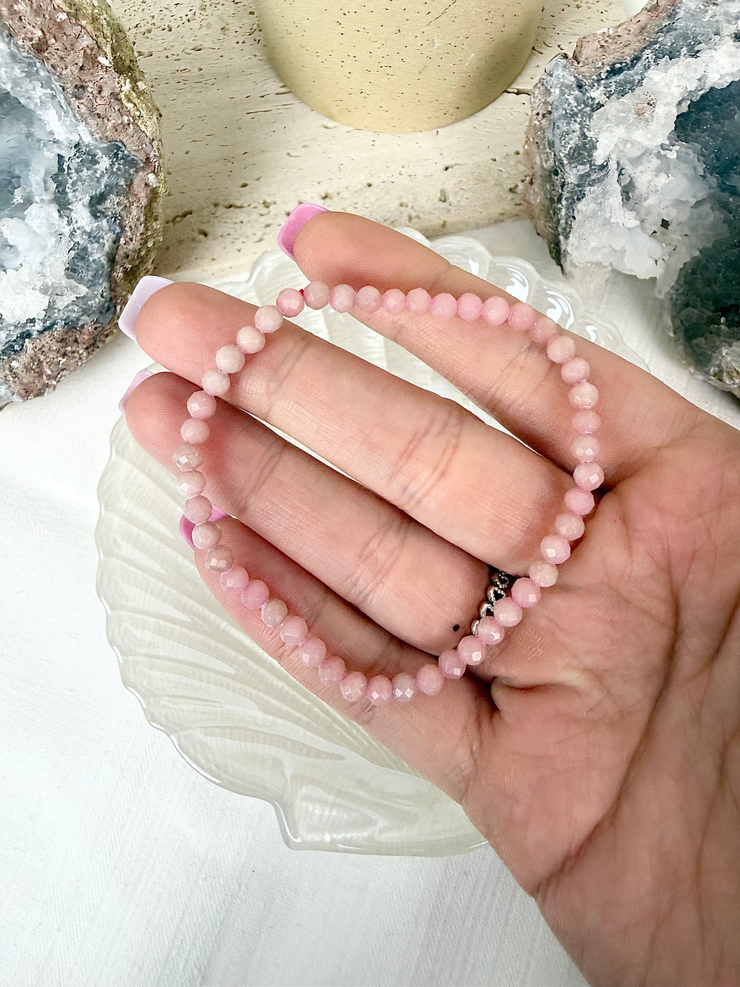 Pink Opal Faceted Beaded Bracelet
