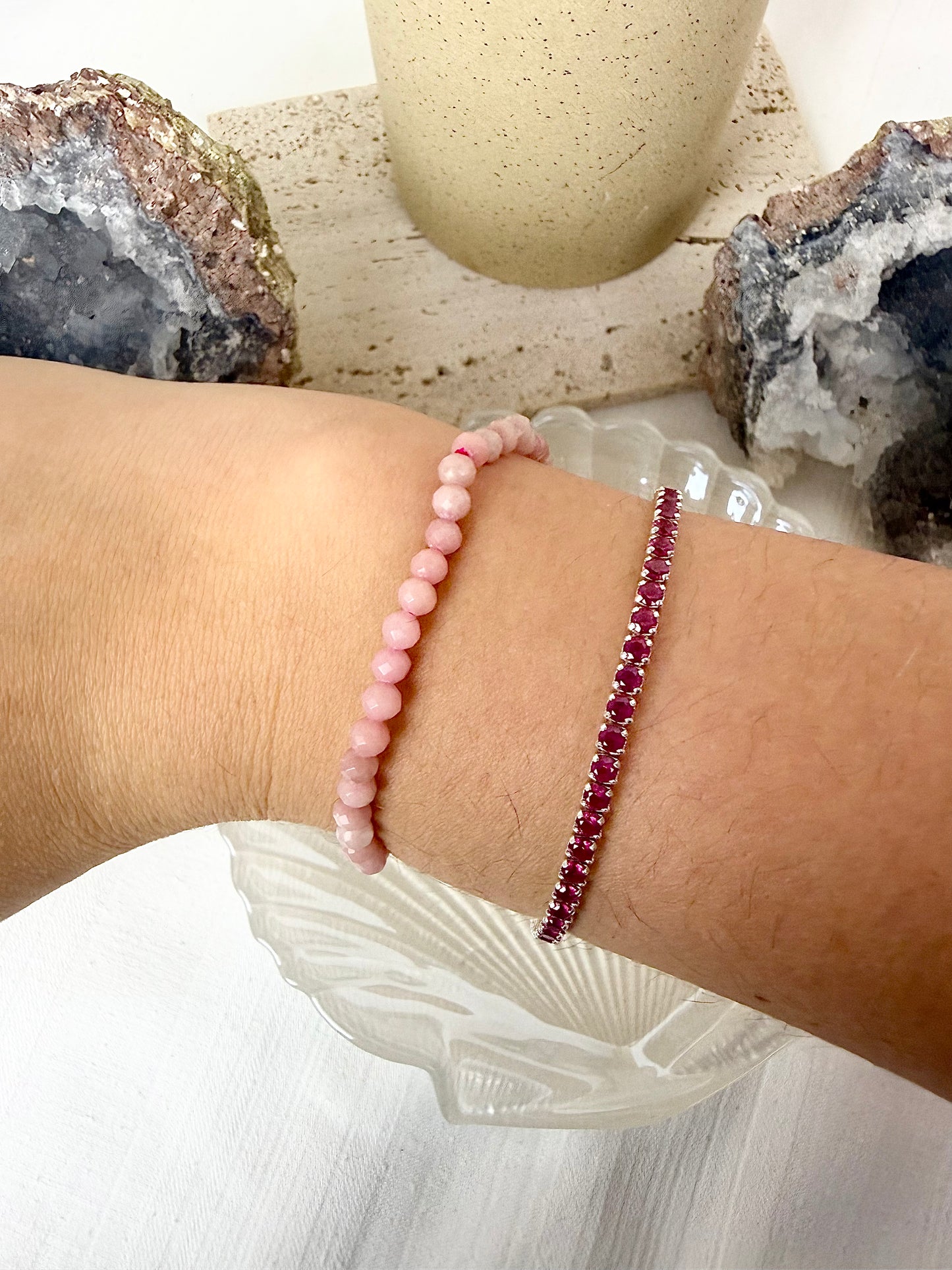 Pink Opal Faceted Beaded Bracelet