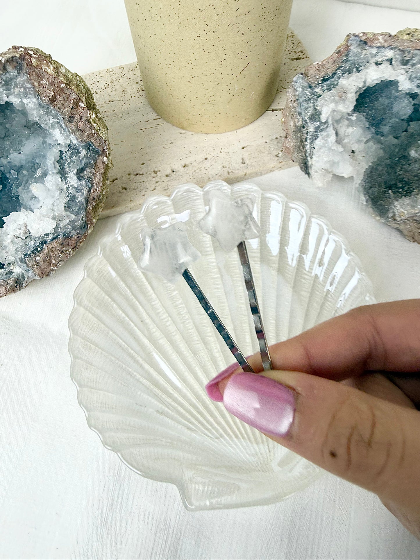 Clear Quartz Star Hair Pins
