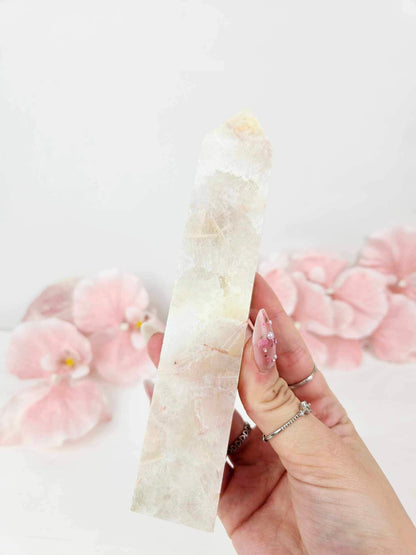 Unique Pink Amethyst with Stalactite and Calcite Inclusions Druzy Large Tower