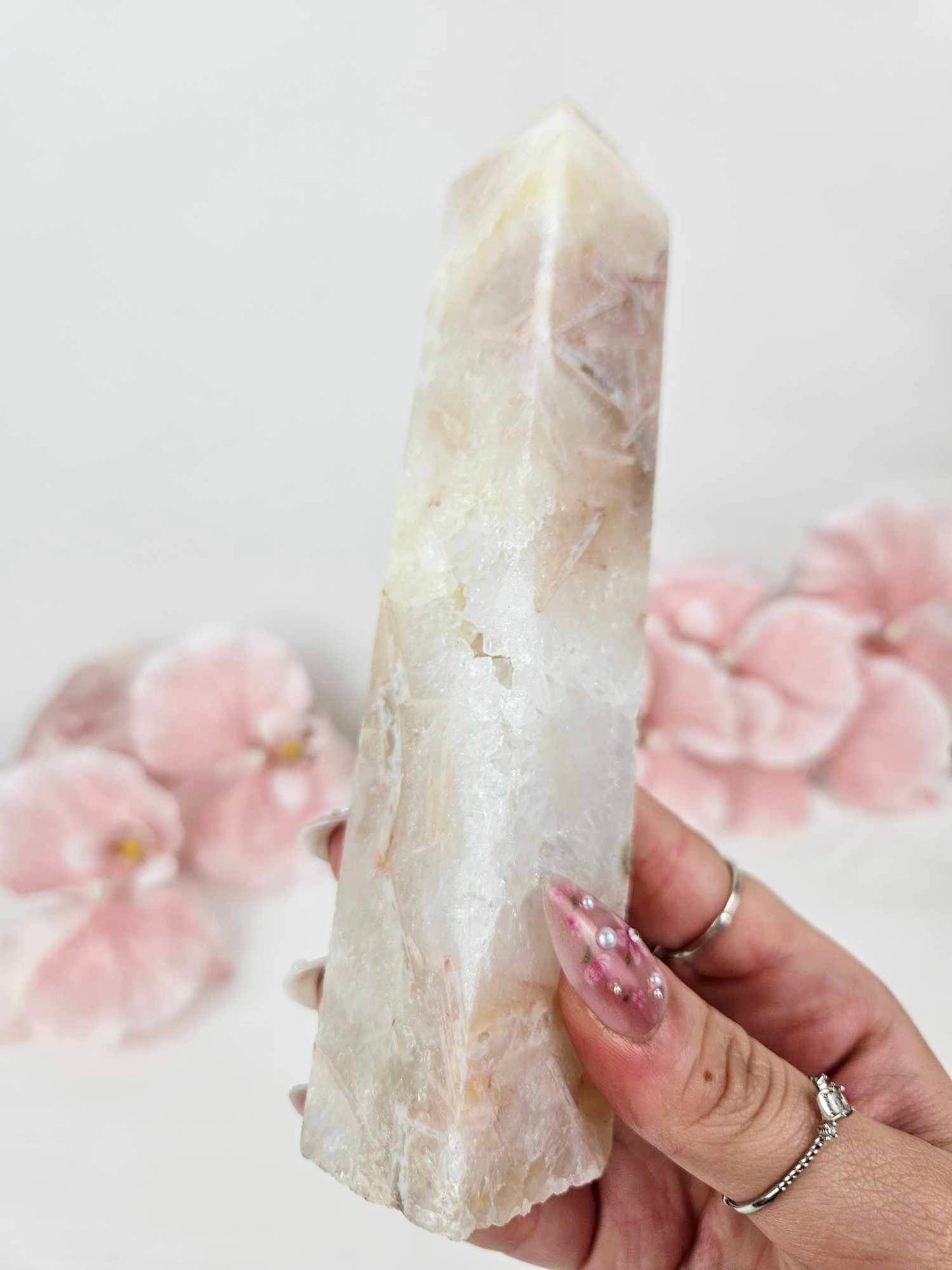 Unique Pink Amethyst with Stalactite and Calcite Inclusions Druzy Large Tower