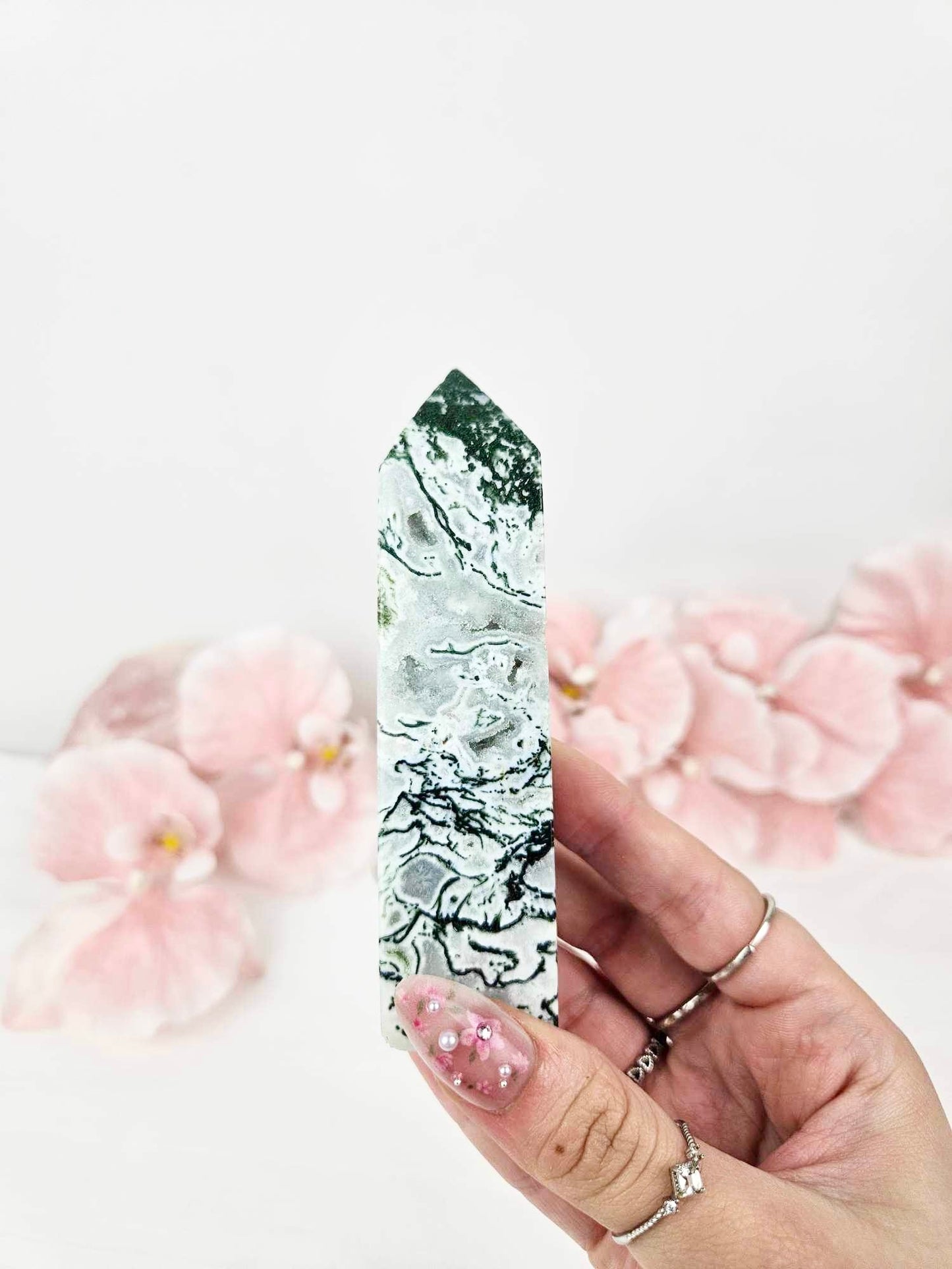 Moss Agate Druzy Tower