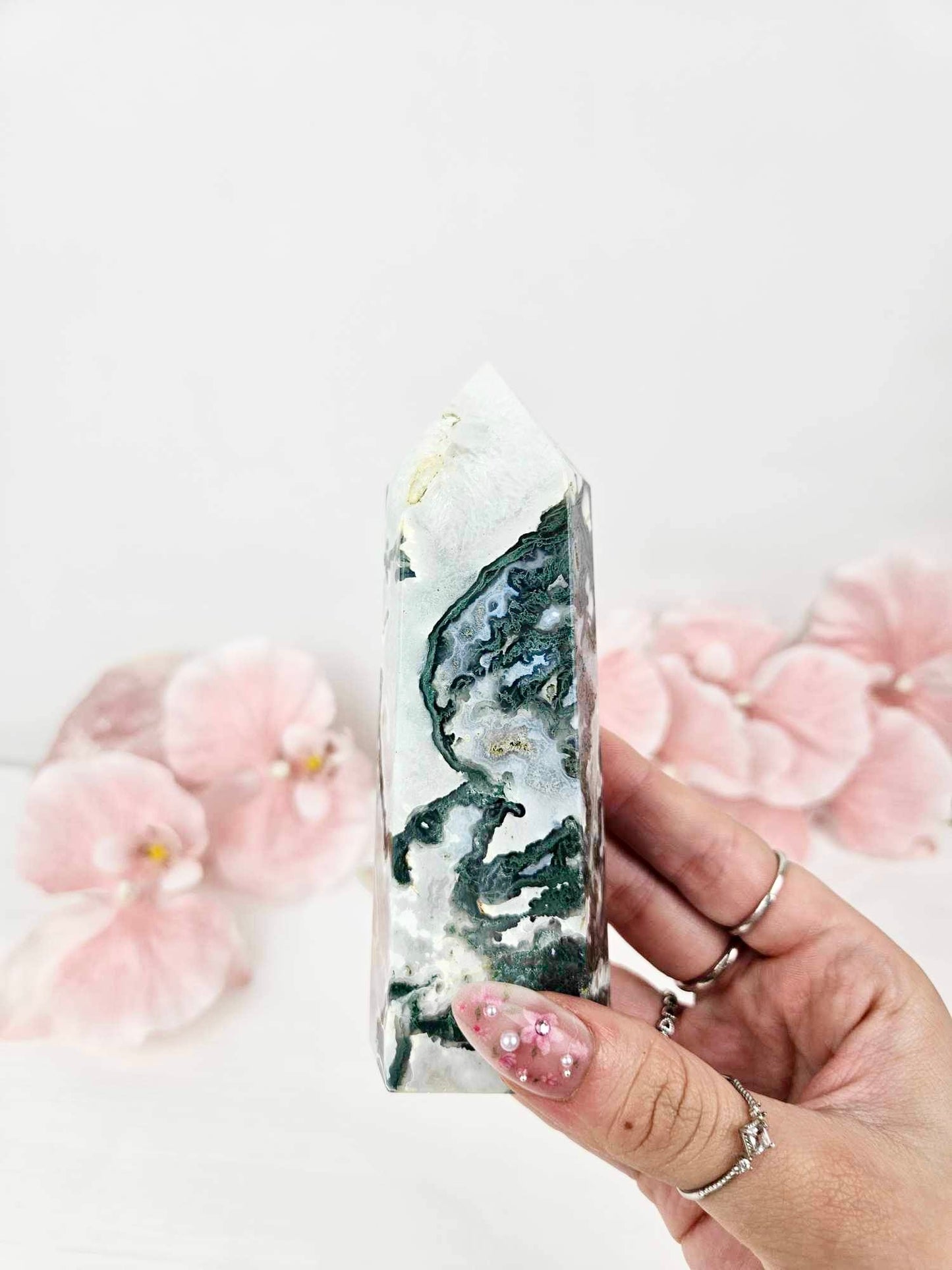 Moss Agate Druzy Tower