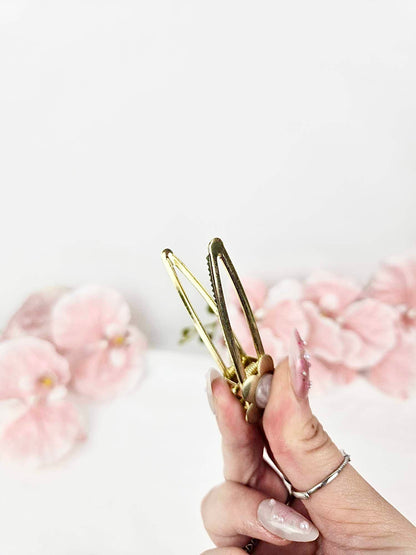 ✿ Rose Quartz Gold Flower Hair Clip ✿