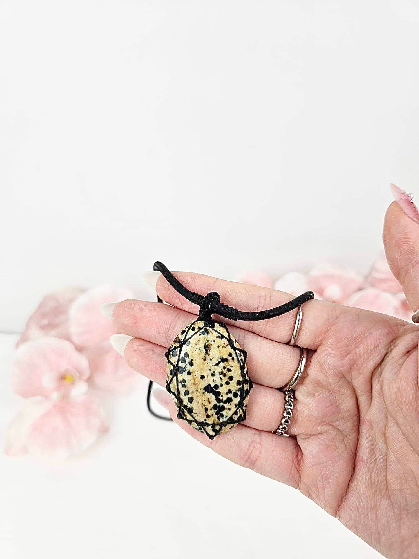 Dalmatian Jasper Macrame Necklace