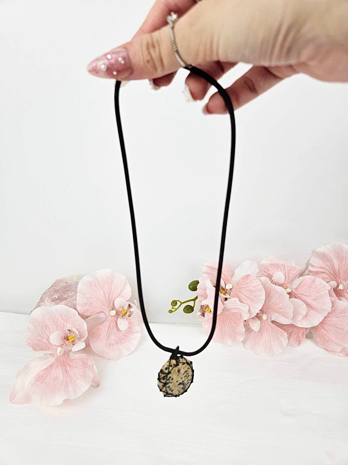 Dalmatian Jasper Macrame Necklace