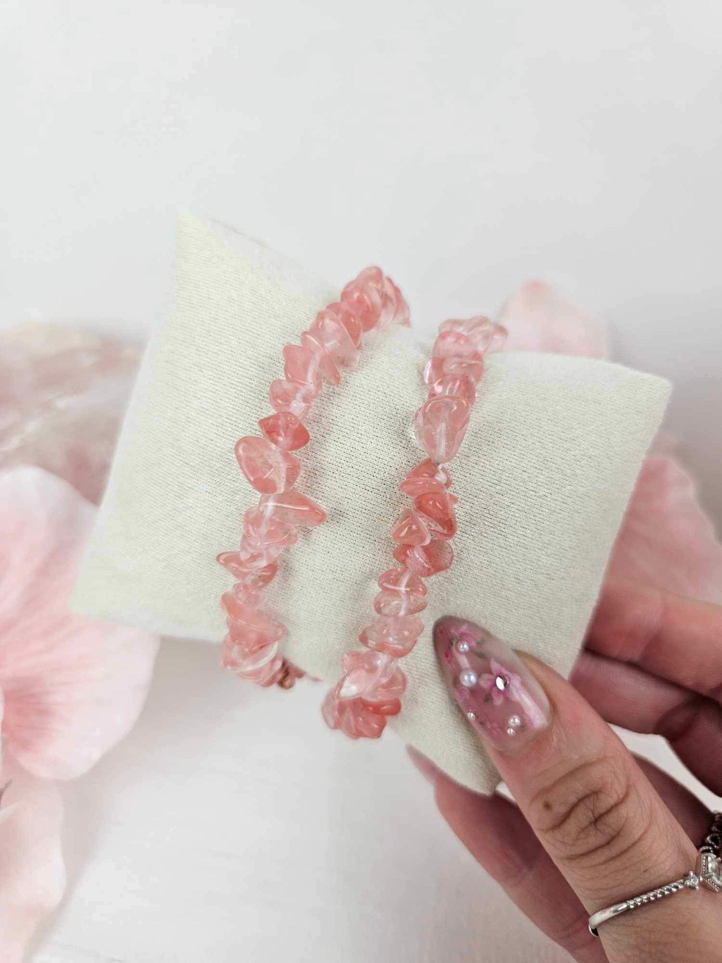 Pink Smelting Quartz Chip Bracelets