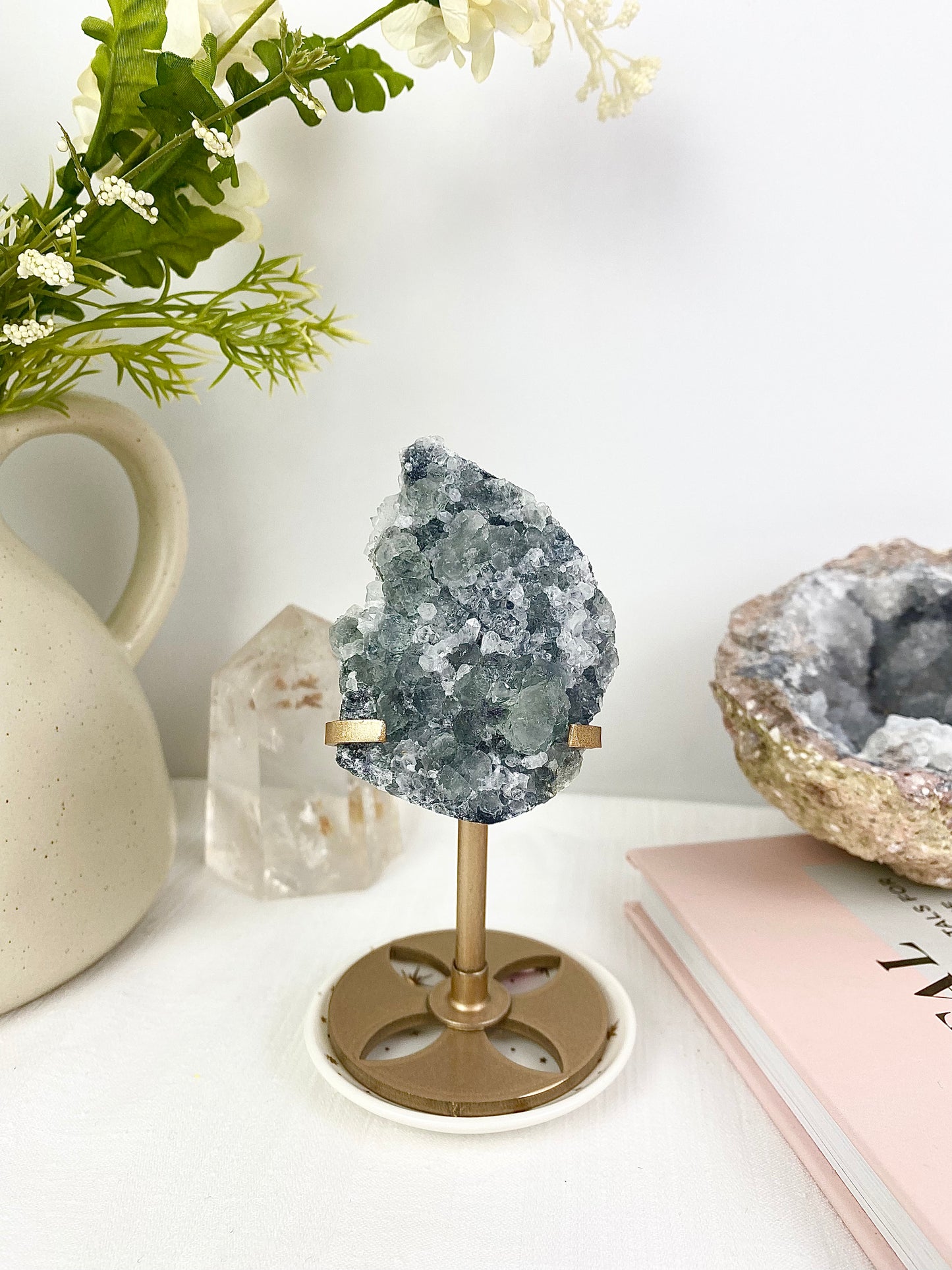 ✧ Sugar Fluorite Specimen on Bronze Stand ✧