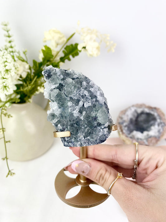 ✧ Sugar Fluorite Specimen on Bronze Stand ✧