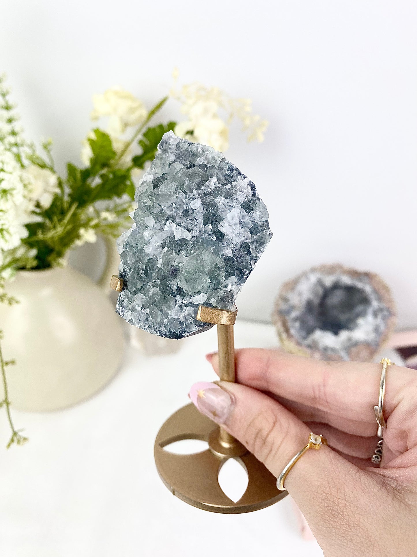 ✧ Sugar Fluorite Specimen on Bronze Stand ✧