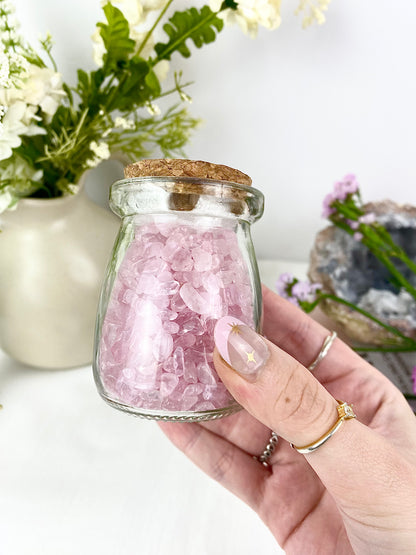 ♡ Rose Quartz Chips Glass Jars ♡