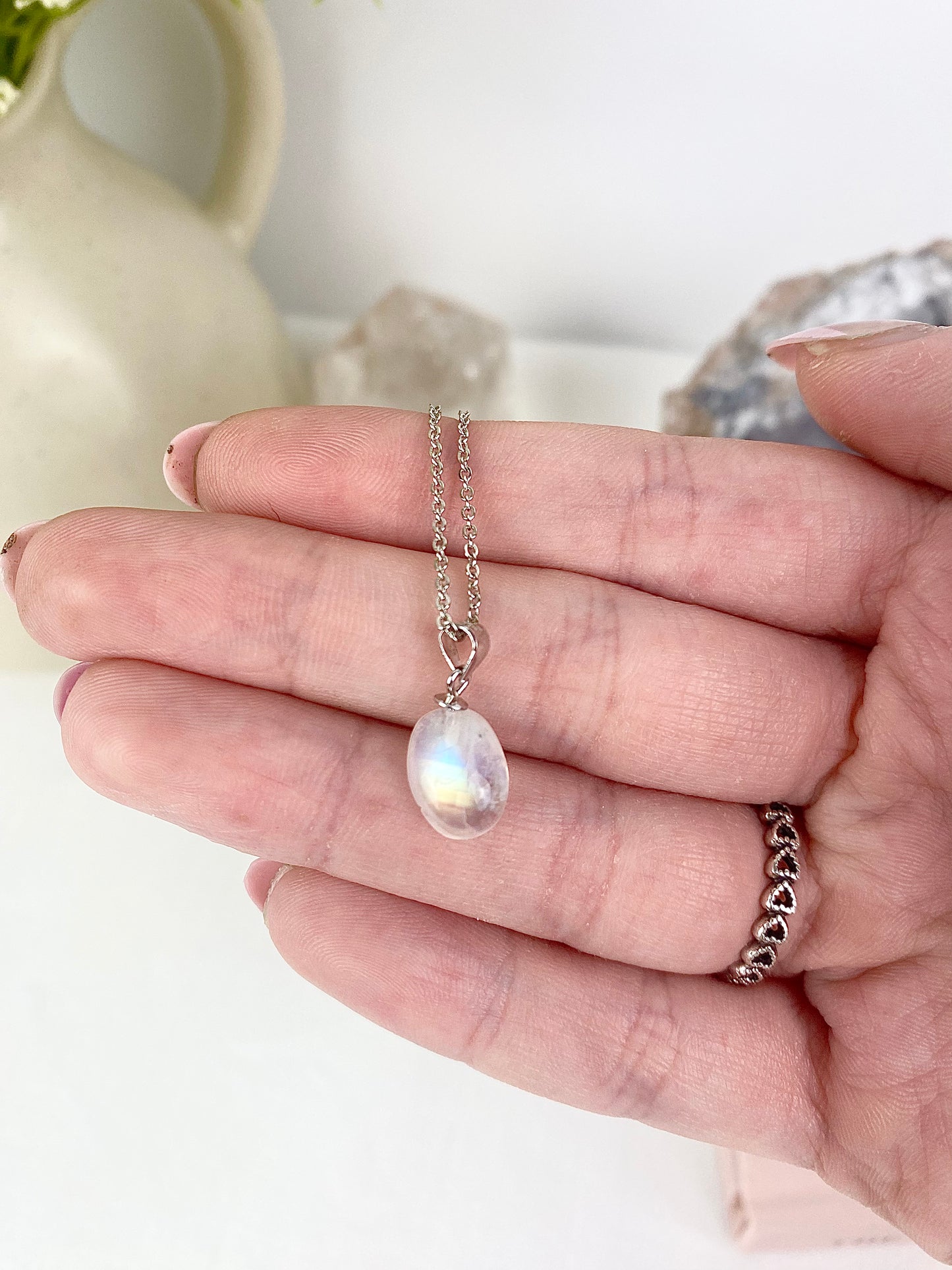 s925 Rainbow Moonstone Flashy Necklace