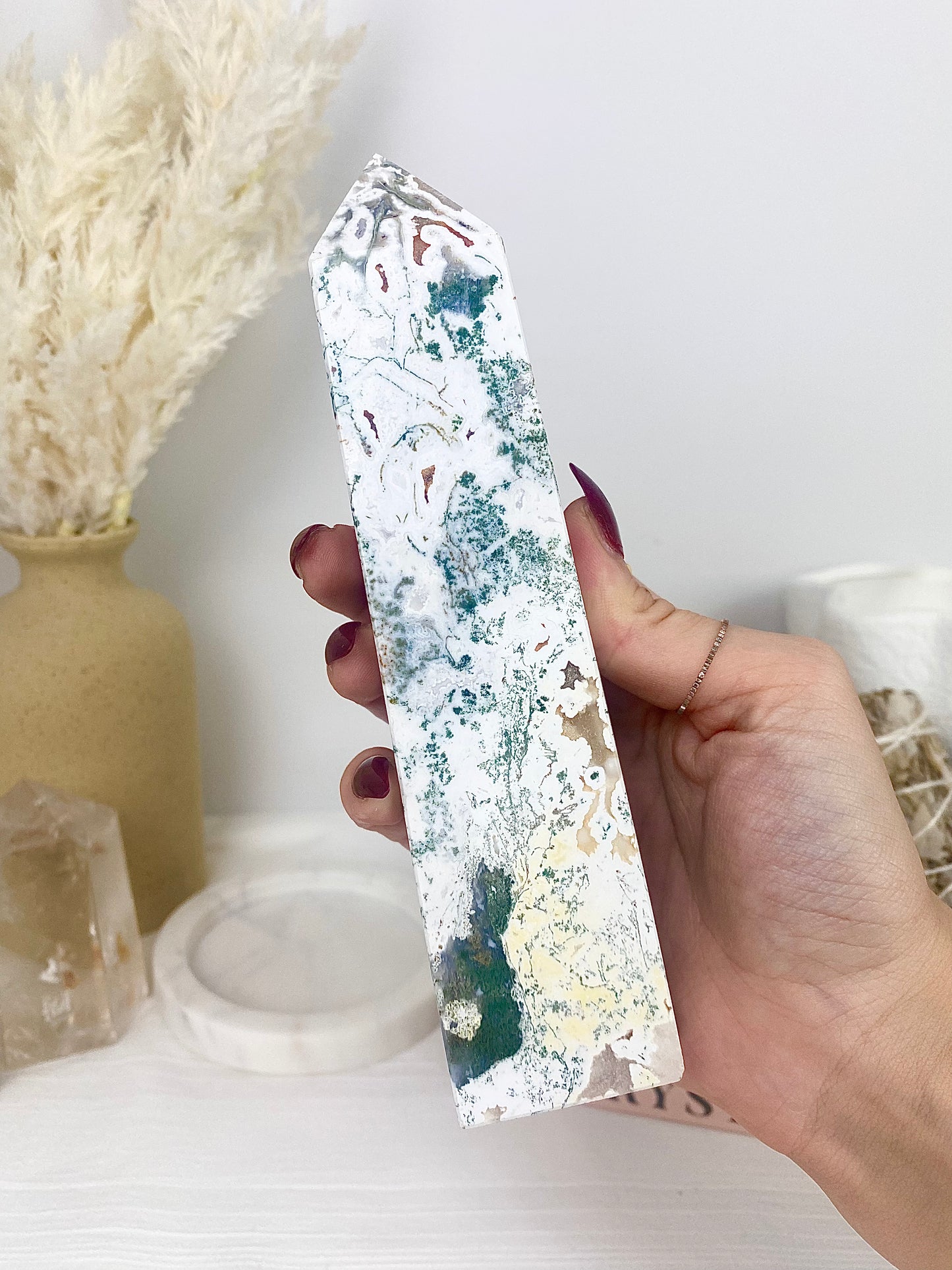 Druzy Moss Agate Large Tower